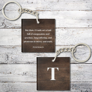 Rusto Psalm 86:15 Schrift Aangepaste Monogram Sleutelhanger