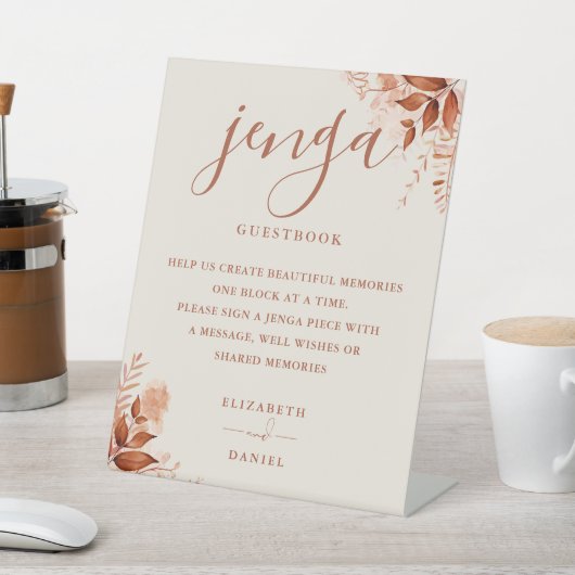 Rustoce bloemen Jenga trouwgastenboek Reclamebord Met Voetstuk (Insitu)