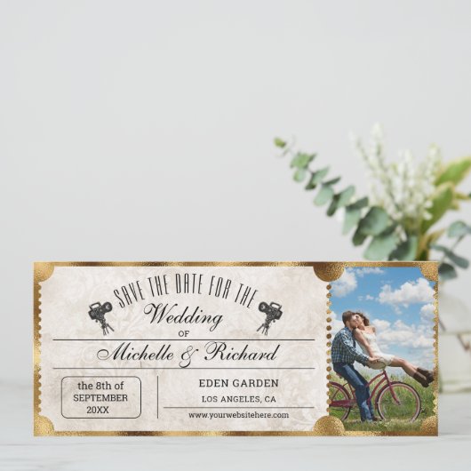 Rustoce Foto Oude Bioscoopkaart Save the Date Kaart (Staand voorkant)