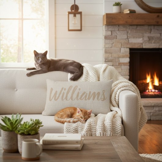 Rustoek Faux Jute Kalligrafie Familienaam Kussen