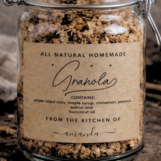 Rustoek kracht Schrift Huisgemaakte Granola Label