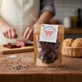 Rustoekig varkensjerky-etiket met silhouet van een bedankjes labels