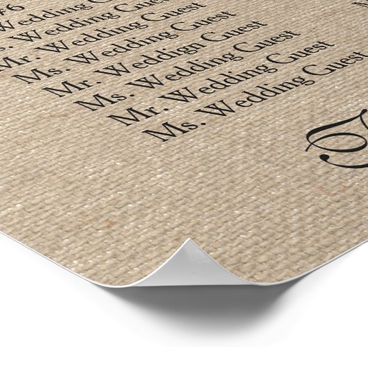 Rustoest Linnen Canvas Trouw Monogram Stoelenindel Poster (Hoek)