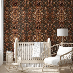 Rustoestelijke geëmbosseerde lederen look bloemend behang