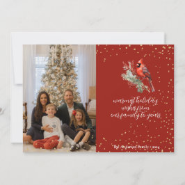 Rustoieke Waterverf Winter Kardinaal Hulsttak Feestdagenkaart