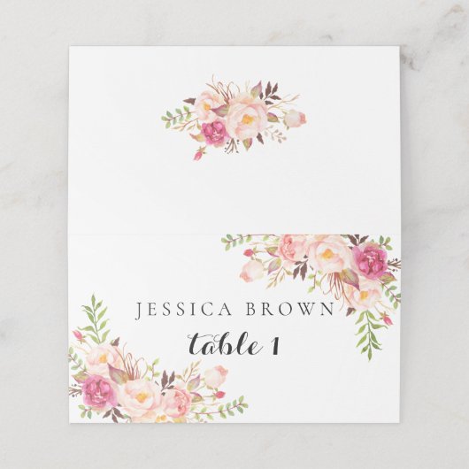 Rustoise bloemige trouwplaatskaart, Tafelnummer 01 (Buitenkant ongevouwen)