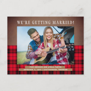 Rustoise Buffalo Plaid Huwelijksdata Foto Aankondigingskaart