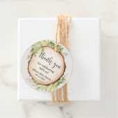 Rustoise groene bos baby shower favor labels (In situ)
