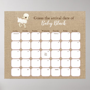 Rustoord Baby Shower Datumkalender Poster voor Lam