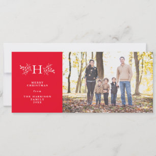 Rustoord kerst foto kaart met rode monogram
