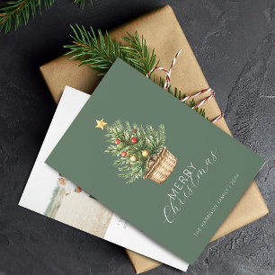 Rustoord Kerstboom In Mand Foto Plat Feestdagenkaart