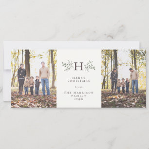 Rustoord kerstkaart met monogram en twee foto's