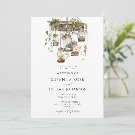 Rustoord Waterverf Bloemstuk Mason Jar Lichten Bru Kaart (Staand voorkant)