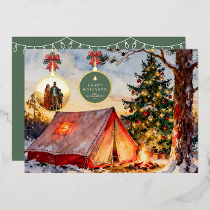 Rustoord Waterverf Camping Kerst Ornament Foto Folie Feestdagenkaart