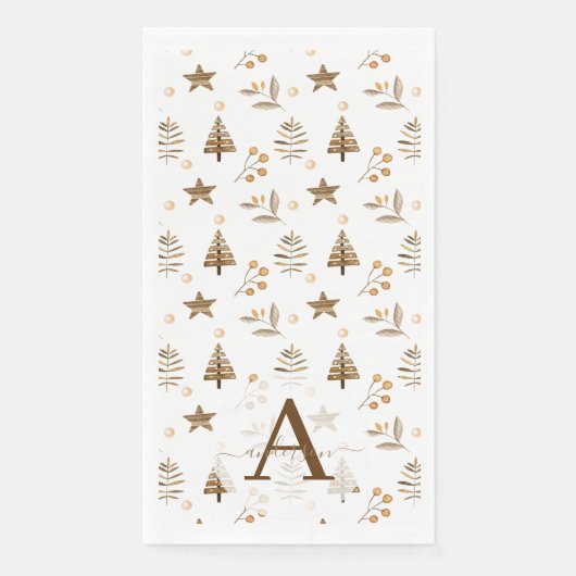 Rustoord Waterverf Dennenboom Winterbes Kerstmis Servet (Voorkant)