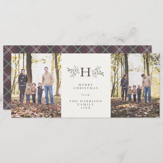 Rustoordige monogram tweefoto vakantiekaart feestdagenkaart (Voorkant / Achterkant)