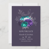 Rustoze Violet en Turquoise Bloemige Trouwfoto Save The Date (Voorkant)
