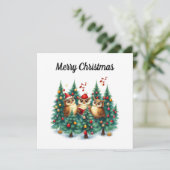 Rustwaterverf Winter Dennenbomen Kerstliedjes Zing Feestdagenkaart (Staand voorkant)