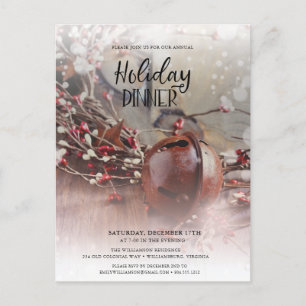 Rusty Bells Holly Berries Holiday Dinner Invitati Briefkaart