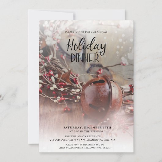 Rusty Bells Holly Berries Holiday Dinner Kaart (Voorkant)