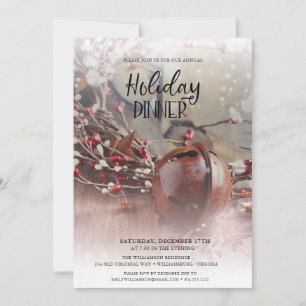 Rusty Bells Holly Berries Holiday Dinner Kaart