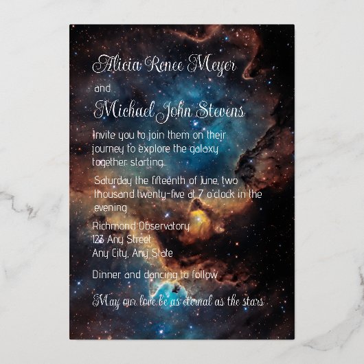 Rusty Blue Cloud Nebula Gold Folie Uitnodiging (Achterkant)