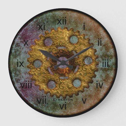 Rusty Blue en Brass Tones Steampunk Clock Grote Klok (Voorkant)
