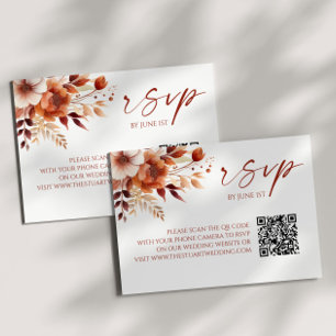 Rusty Bourgogne Floral QR Code Mariage Carte RSVP