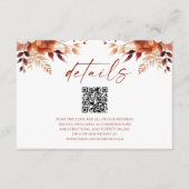 Rusty Bourgogne Floral QR Code Trouwdetails Informatiekaartje (Voorkant)