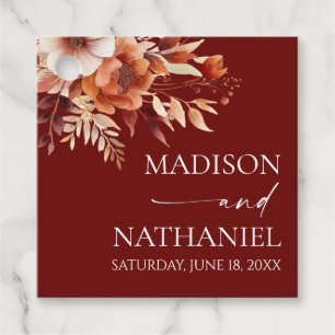 Rusty Burgundy Brown Bloemen Huwelijk Bedankjes Labels