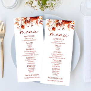 Rusty Burgundy Brown Bloemen Huwelijk Menu