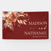 Rusty Burgundy Brown Bloemen Huwelijk Spandoek (Horizontaal)