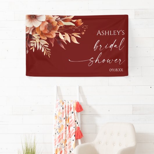 Rusty Burgundy Brown Bloemen Vrijgezellenfeest Spandoek (Insitu)