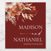 Rusty Burgundy Brown Floral Flower Wedding Wijn Etiket (Enkel label)