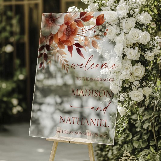 Rusty Burgundy Brown Floral Wedding Welcome