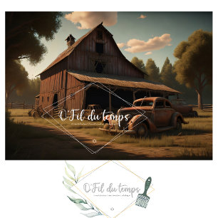 Rusty car and barn post-apocallyptic Tissue paper Tissuepapier