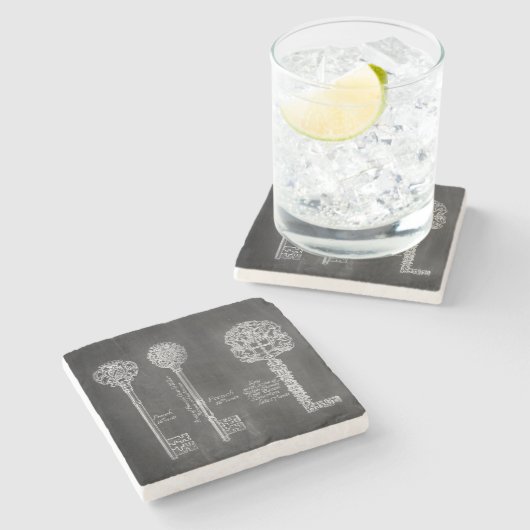 Rusty Chalkboard Victoriaans steampunk skeletsleut Stenen Onderzetter (Zijkant)