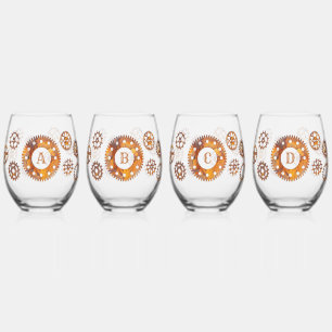 Rusty Gears Steampunk Custom Initiaal Wijnglas Zonder Voet