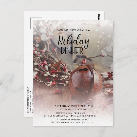 Rusty Holly Berries Dîner de vacances Invitation (Devant / Derrière)