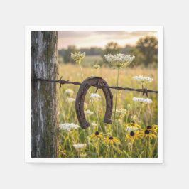 Rusty Horseshoe on Barbed Wire Fence Servet