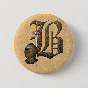 Rusty Knight Initiaal B Ronde Button 5,7 Cm