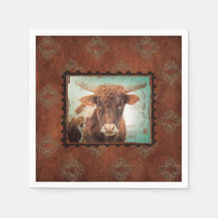 RUSTY LONGHORN COCKTAIL NAPKINS SET OF 50 SERVET