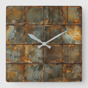 Rusty Metal Wall Clock Vierkante Klok