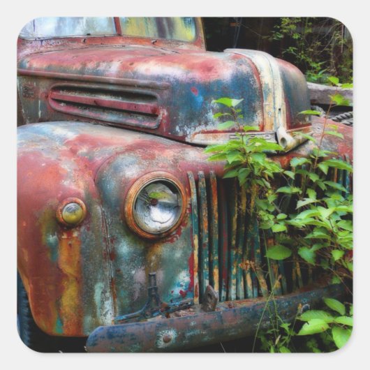 Rusty Old Antiek Truck Vierkante Sticker (Voorkant)