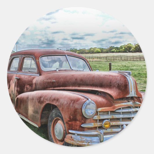 Rusty Old Classic Car  Automobile Ronde Sticker (Voorkant)