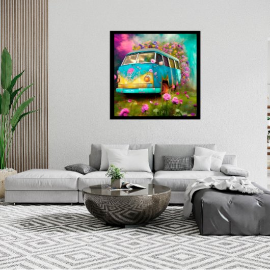 Rusty old Combi Van met Flowers Poster