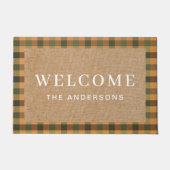 Rusty Oranje Herfst Plaid familienaam Deurmat (Voorkant)