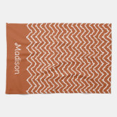 Rusty Red Terracotta Squiggly Chevron With Name Theedoek (Horizontaal)