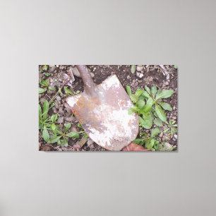 Rusty Shovel in de onkruid Canvas Print