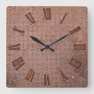Rusty Steel-plated Metal-look Wall Clock Vierkante Klok